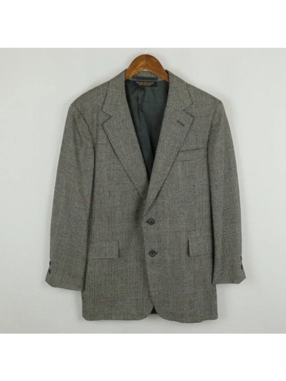Brooks Brothers BrooksGate Men's 39R Gray Prince of Wales Plaid Wool Jacket